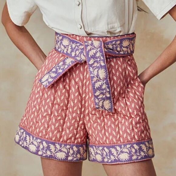 NWT Hunter Bell Edith Shirt Padded Quilted Red/Purple High Waisted Size 2